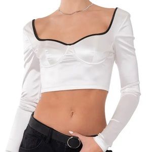 Edikted Long Sleeve Satin Corset Crop Top